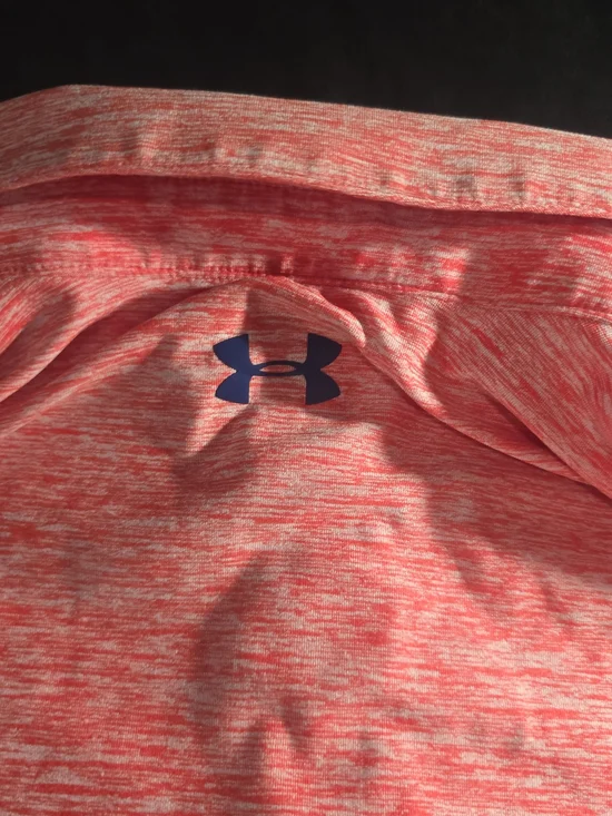 Under Armour Men's Heather Coral Polo with Navy Logo - Picture 3 of 4